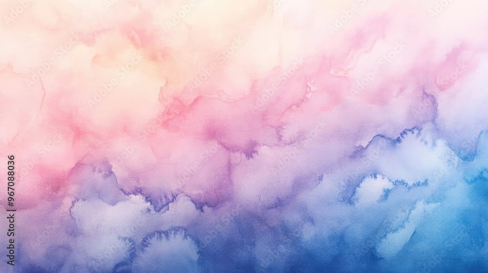 Poster A beautiful watercolor gradient blending soft pink and blue hues, creating a serene and calming abstract background.