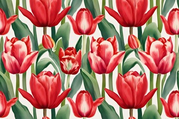 Obraz premium Classic Red Tulip Watercolor Floral Pattern for Special Occasions and Events