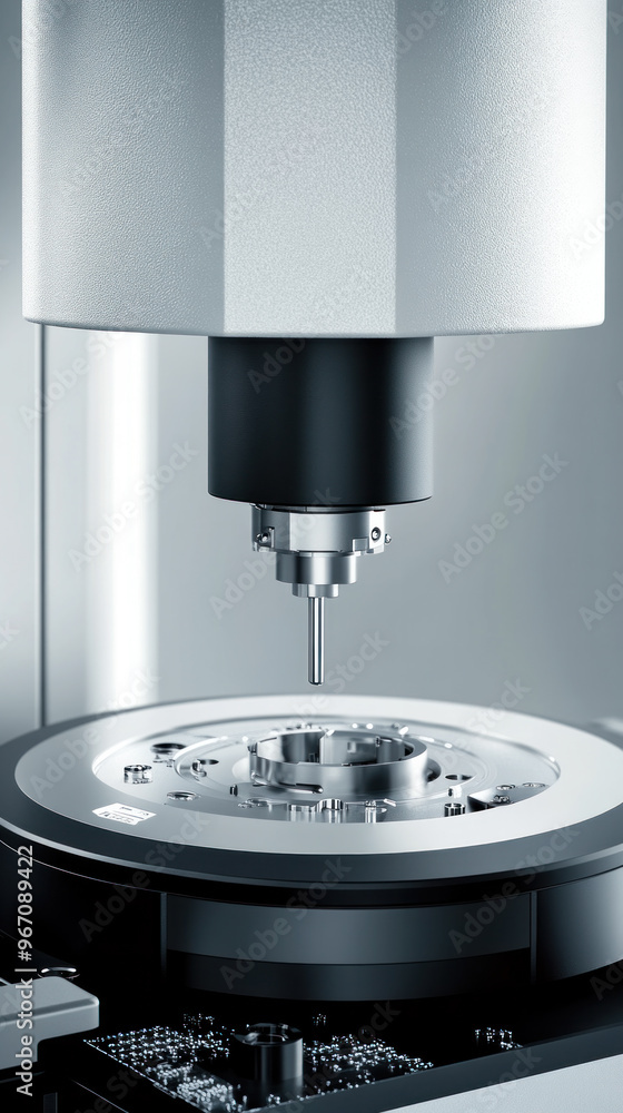 Poster a machine with a small hole in the middle of it. the hole is being used to make a hole in a piece of