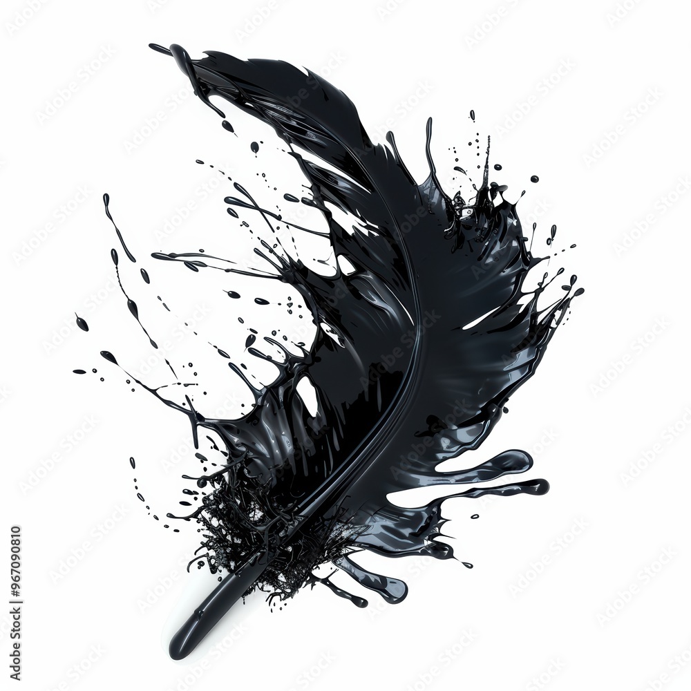 Poster feather splashed with black ink and splatter on white background with grunge design and splatter tex