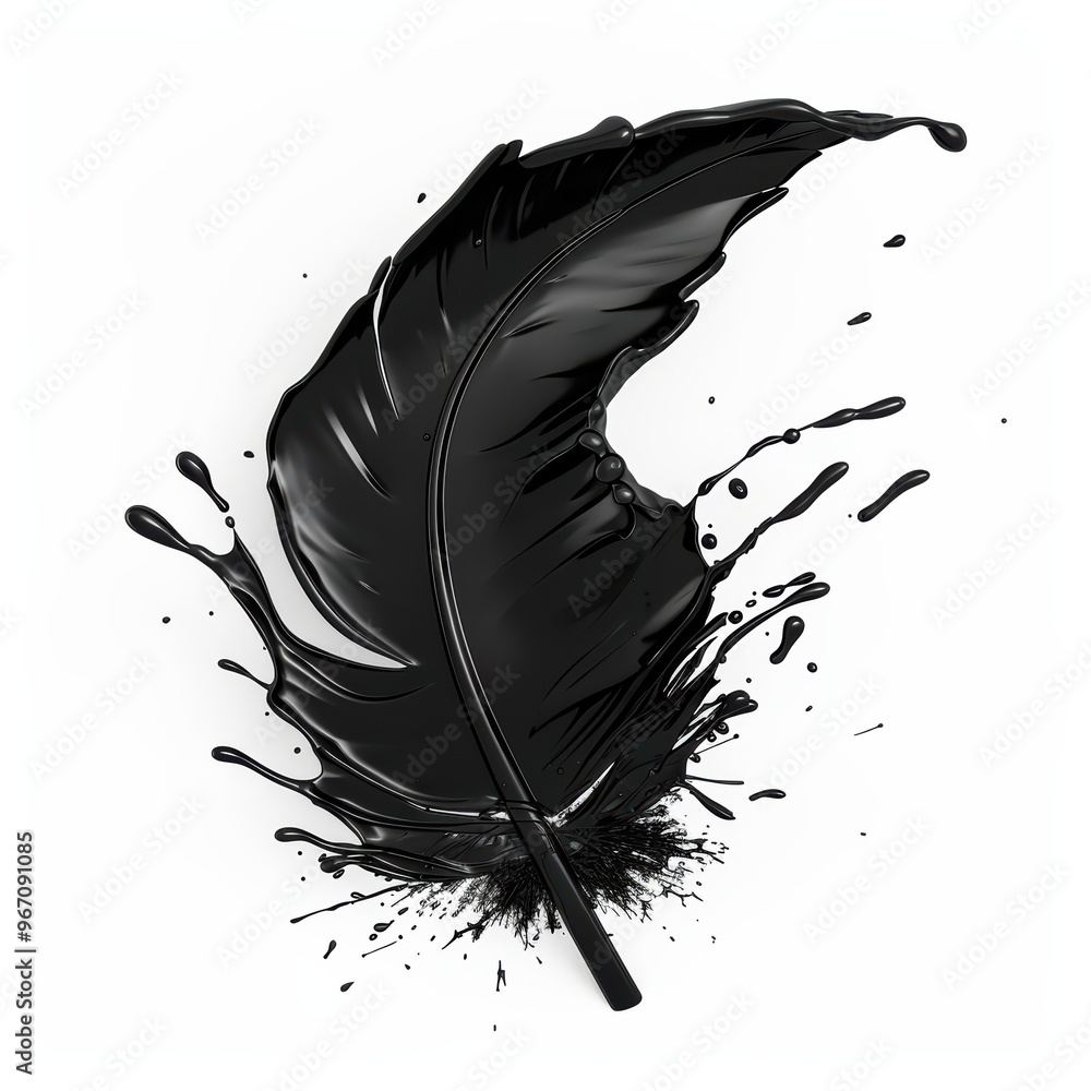 Aufkleber feather splashed with black ink and splatter on white background with grunge design and splatter tex
