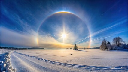 Wide-Angle Winter Sky Clear Phenomenon Snowy Field