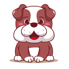 Cute Bulldog Sitting Nicely Cartoon Vector Illustration. Adorable Kawaii Animal Character Icon Mascot Concept Design. Isolated White Background.