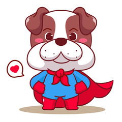 Cute Bulldog Super Hero Cartoon Vector Illustration. Adorable Kawaii Animal Character Icon Mascot Concept Design. Isolated White Background.