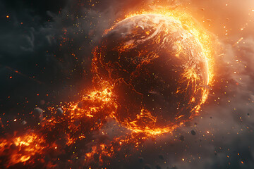 Planet Mars in water and fire. Concept sci-fi artwork.