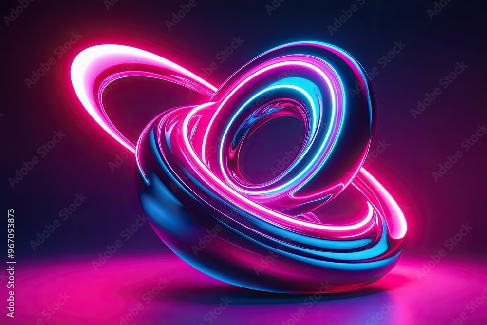 Poster vivid neon 3d fluid design - brilliant and glowing abstract shape with smooth flow