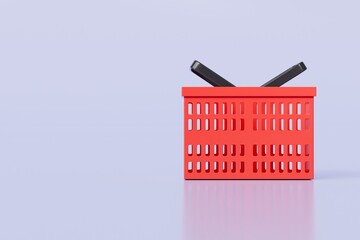 Fototapeta premium 3D Red Shopping basket icon isolated on purple background. Online Shopping Concept, E-Commerce logistic delivery Concept. Minimal Empty red shopping basket plastic icon creative design. 3d render.