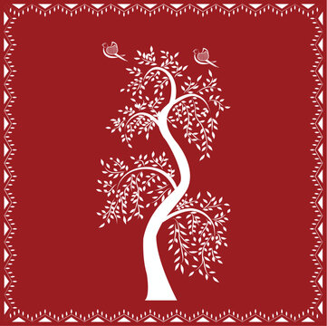 Warli art, Indian folk art,  tree, Bird
