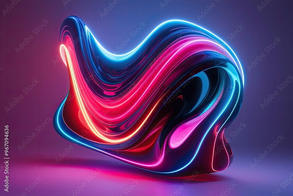 Poster luminous glowing neon 3d abstract flow with vivid fluid shapes and intricate motion