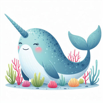 recommend clip art: Cute Narwhal Vector Cartoon illustration