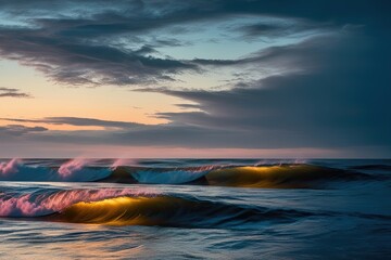 Obraz premium Vibrant Abstract Art of Dawn and Ocean Waves with Rich Colors and Textures