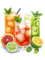 Agua fresca clipart, Hispanic drink, watercolor illustration, sharp details, fresh fruit flavors, isolated on white background