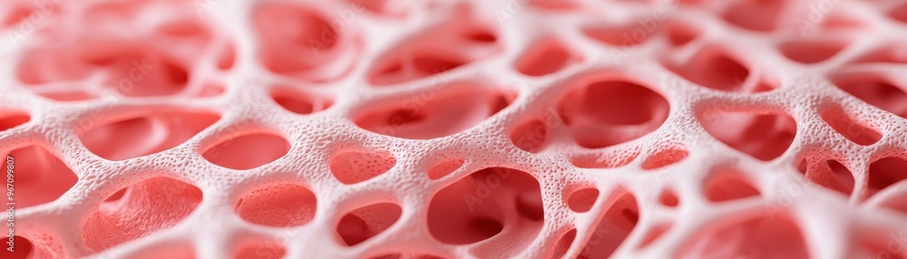 Poster porous, textured surface showcasing intricate patterns and soft colors, suitable for abstract or sci