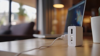 electric power plug next to a charging device, symbolizing energy flow and modern life necessities.