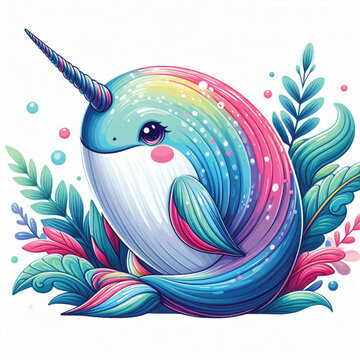 recommend clip art: Cute Narwhal Vector Cartoon illustration
