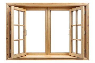 Wooden double window opened isolated on white background