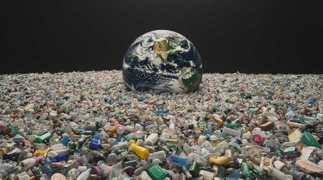 Conceptual image showing the earth surrounded by plastic garbage