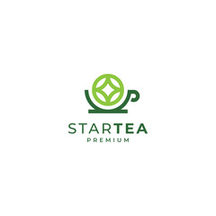 cup with tea leaves and star for tea and herbal shop logo