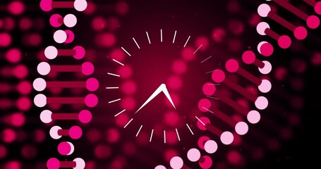 Animation of clock moving over dna strand - Powered by Adobe