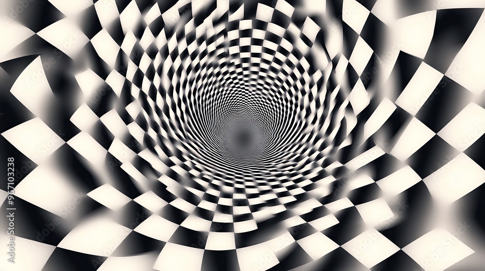 Aufkleber a captivating black and white checkerboard tunnel, creating an illusion of depth and motion, perfect