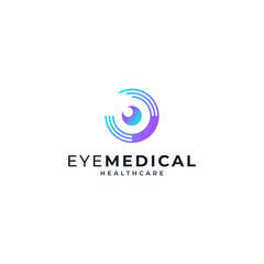 colorful and shiny eye retina for eye health and care logo