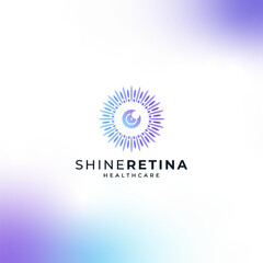 colorful and shiny eye retina for eye health and care logo