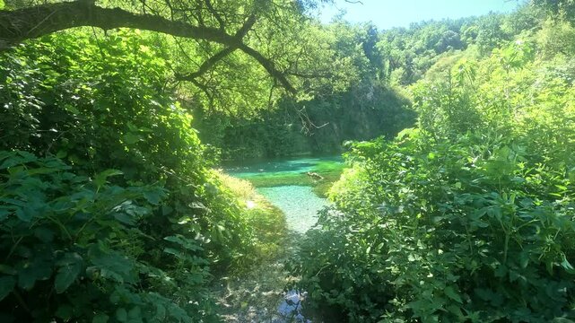Blue eye river, Albania. Fairy magical river with Turquoise and green water in Muzine, Finiq, Albania, Europe.