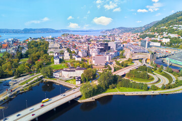 Obraz premium Aerial view of central Bergen, Norway