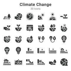 30 icons collection about climate change