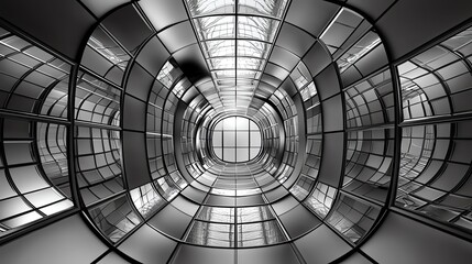 Naklejka premium Symmetrical overlapping mirrors in monochromatic tones creating an abstract futuristic composition