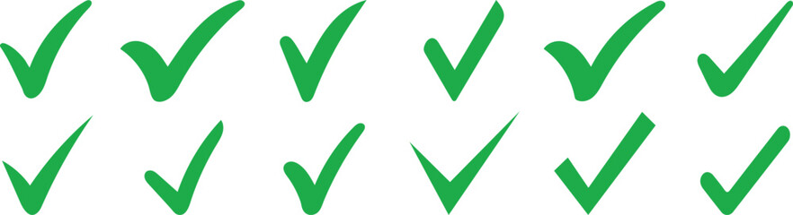Green check mark icon set. Tick symbol in green color. Green checkmark isolated on white background. Checkmark vector Illustration © Designflowbd