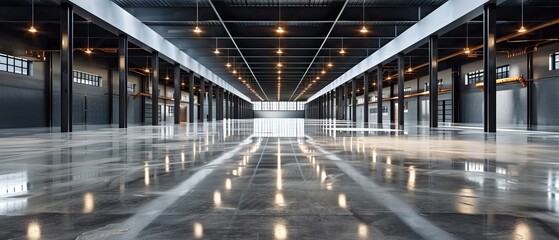 Fototapeta premium Future factory with polished concrete floor spacious display 