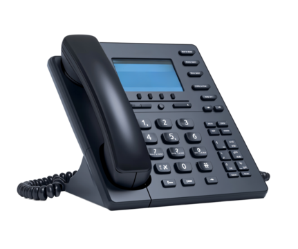 a black telephone with a display