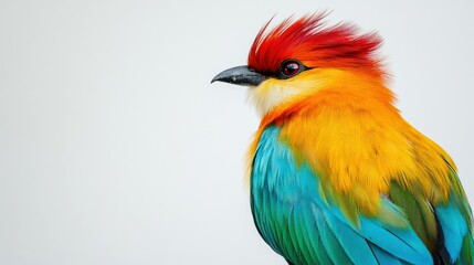 Fototapeta premium Vibrant Red, Orange, and Blue Bird with Crest