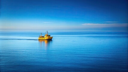 Naklejka premium Yellow ship sailing on blue sea