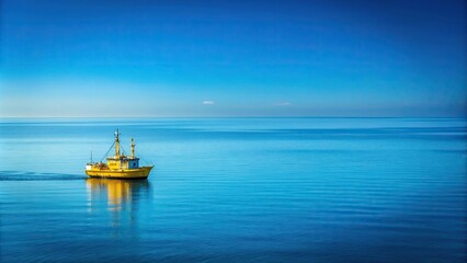 Yellow ship sailing on calm blue sea