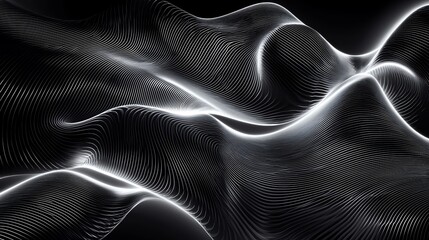 Symmetrical overlapping holographic shapes in monochromatic tones creating a futuristic digital art