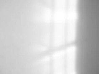 Shadow light summer background sunight overlay window on room cement wall floor abstract blur muckup effect grey minimal platform for presentation product backdrop, wallpaper template display.