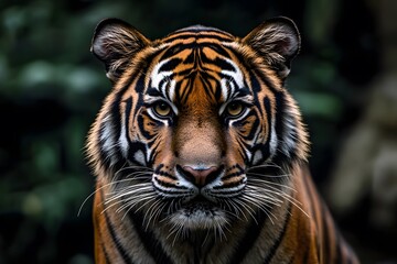 Fototapeta premium A close-up of a tiger's face with intense, expressive eyes