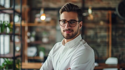 Fototapeta premium Professional Businessman in Modern Office Setting - Confident Corporate Executive, Successful Entrepreneur, Young Professional