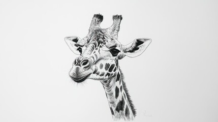 Fototapeta premium Close-up Black and White Pencil Drawing of a Giraffe's Head