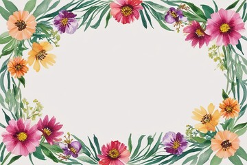 Vibrant Watercolor Wildflower Border Illustration for Invitations and Greeting Cards