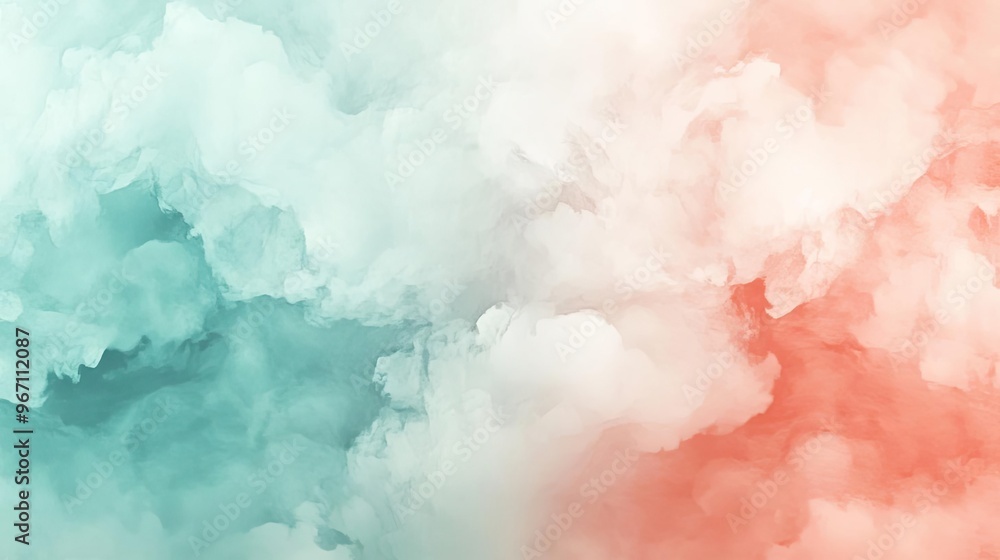 Poster Vibrant abstract clouds in turquoise and coral colors, creating a dreamy and surreal atmosphere, perfect for backgrounds and designs.