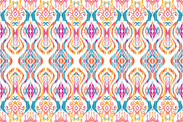 Multi colored horizontal stripe pattern. Geometric ethnic flower pattern for background,fabric,wrapping,clothing,wallpaper,Batik,carpet,embroidery style.Abstract geometric pattern.
