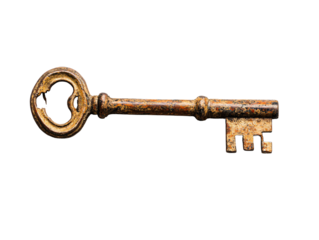 a rusty key with a broken key
