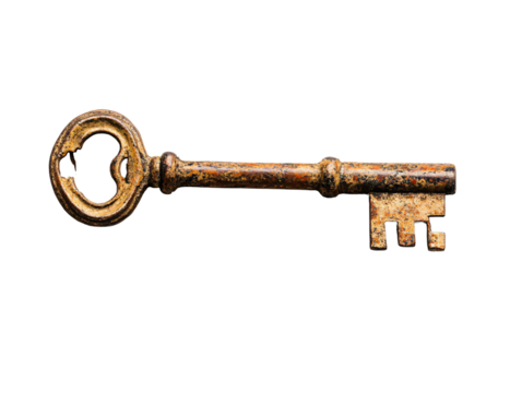 a rusty key with a broken key