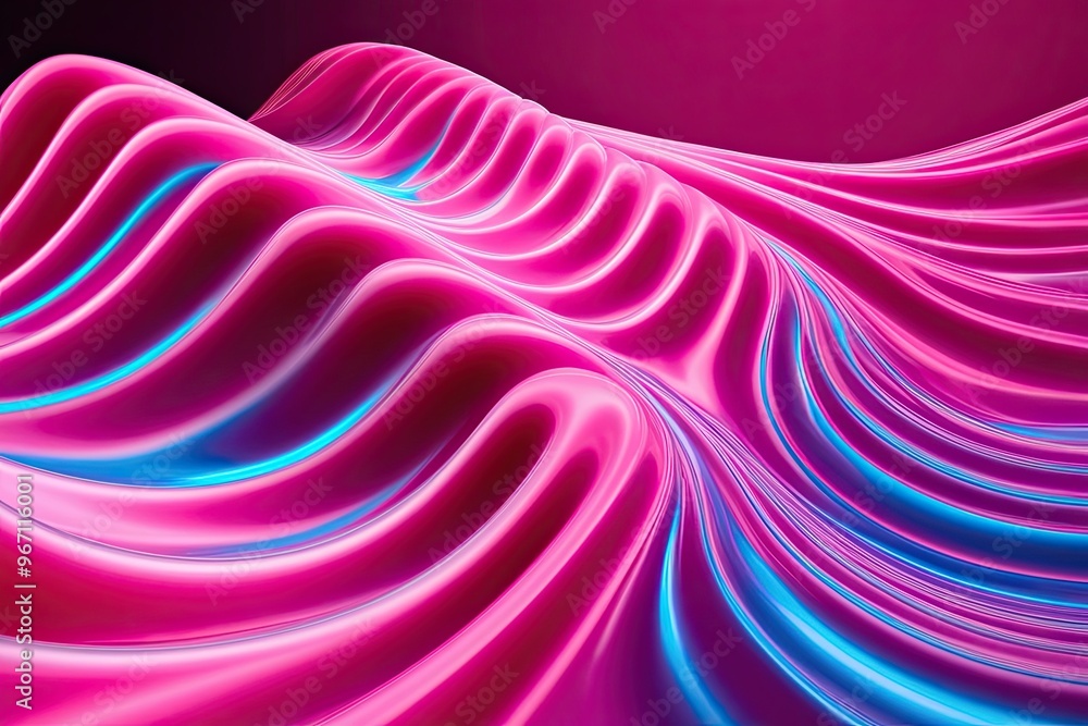 Poster brilliant 3d pink wave structure with illuminated bright colors and fluid dynamics