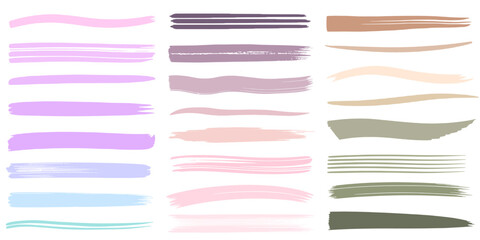 Set of hand drawn brush strokes in pastel colors. Colorful brushstroke. Pastel brush strokes.