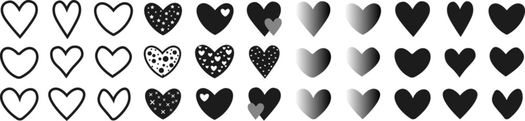 Black heart icon set vector. Various simple vector heart love icon. 