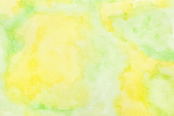 Abstract green yellow watercolor texture isolated on white background. Hand-painted watercolor splatter stains artistic vector used as an element in the decorative design.